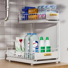 Under Sink Organizer, High Adjustable 2 Tier Double Layer, White