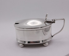 Sterling Silver Mustard Pot, Birmingham 1919 with Blue Glass liner