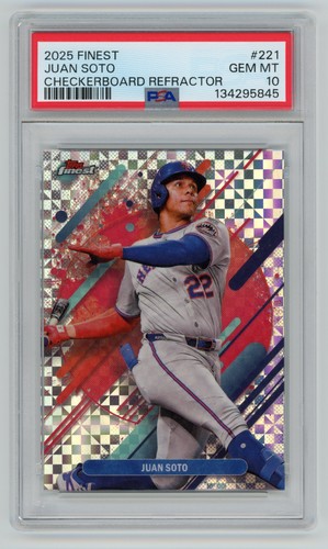 2025 TOPPS FINEST JUAN SOTO CHECKERBOARD REFRACTOR PSA 10 #221 RARE METS STAR
