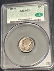 1916 D Mercury dime - Rare CAC Issue - AG 3 - 90 Silver - Key Coin - Comb Ship