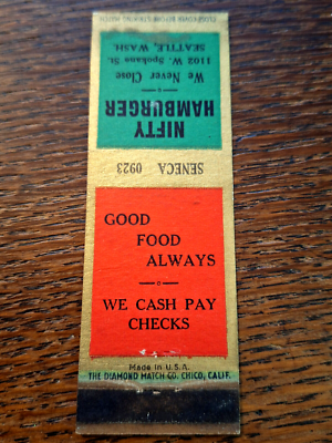 Vintage Matchbook: Nifty Hamburger, Seattle, WA | eBay