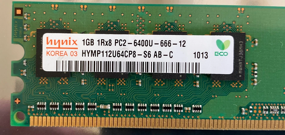 HYNIX HYMP112U64CP8-S6 AB-C 1X 1GB 1RX8 PC2-6400U 800MHZ PC MEMORY RAM [Y4] - Image 2 of 4