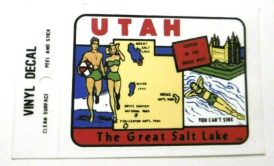 Souvenir-Aufkleber Utah The Great Salt Lake The Beehive State USA 70er Oldtimer