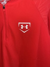 Under Armour Youth XL Red 1/4 Zip Baseball Warm Up Pullover SS Jacket Red EUC
