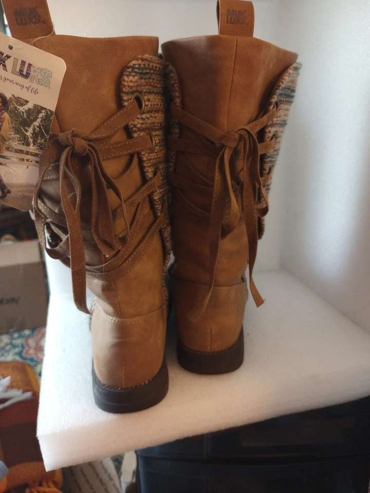 Botas Mukluks Lucinda de pantorrilla ancha coñac forro de mezcla de lana para mujer talla 9 Foto 2 de 4