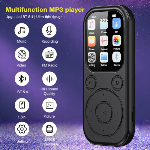 1.8" Portable Bluetooth 5.4 MP3 Player HiFi Music MP4 Media FM Radio Recorder