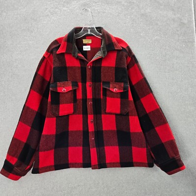 VINTAGE LL Bean Men Jacket 17 Red Buffalo Check Plaid Flannel Shacket 60s READ