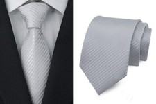New Classic Striped Solid Silver JACQUARD WOVEN 100 Silk Men's Tie Necktie