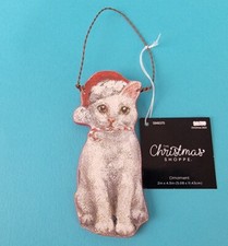 Wooden White Cat Christmas Ornament Plaque Pet Realistic Tree Gift New