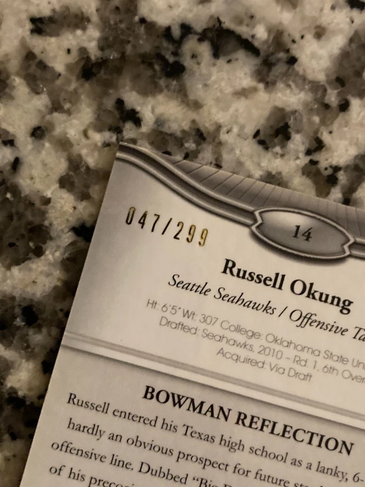 2010 Bowman Sterling Refractors #14 Russell Okung RC/299 SEAHAWKS! MK11 - Image 2 of 3