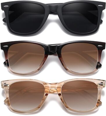 MEETSUN Retro Polarized Sunglasses for (3 Pack) Black/Brown Gradient/Brown 