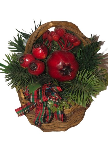 Cesta de mimbre vintage de Navidad de 6 pulgadas con plástico de pino y bayas divertida - Imagen 4 de 7