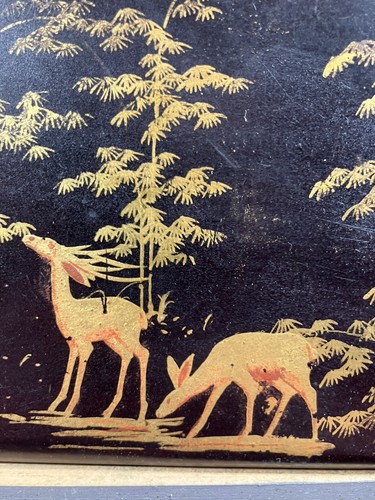 N. THÀNH LÊ (1919-2003) Panneau de laque à décor doré de cervidés Forêt Vietnam - Picture 5 of 8