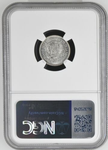 Dominican Republic 10 Centavos 1963 NGC GRADED MS 64 REPUBLIC RESTORATION SILVER - Picture 2 of 2