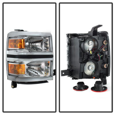 FOR 2014-2015 SILVERADO 1500 DUAL LED DRL BLACK AMBER PROJECTOR HEADLIGHTS+TOOLS