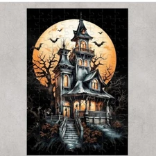 Halloween Haunted House Moon 120 Piece Custom Handmade Jigsaw Puzzle