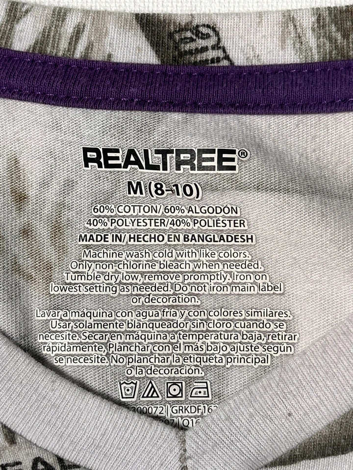 Used Ladies REALTREE APS White Snow Camo Long Sleeve T-Shirt Womens Med (8-10) - Image 3 of 4