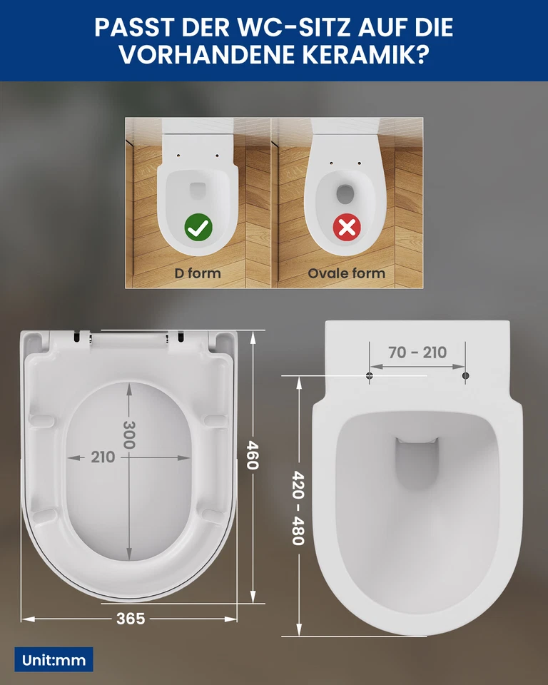 D-Form WC Sitz Toilettendeckel Klobrille Absenkautomatik Toilettensitz Klodeckel - Bild 2 von 4