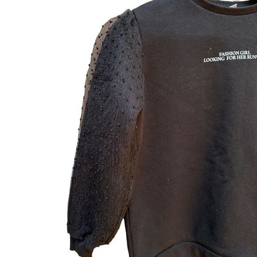 Zara Organza Flocked Sweatshirt Black Fashion Barbie Girl Size 11-12 - Picture 3 of 5