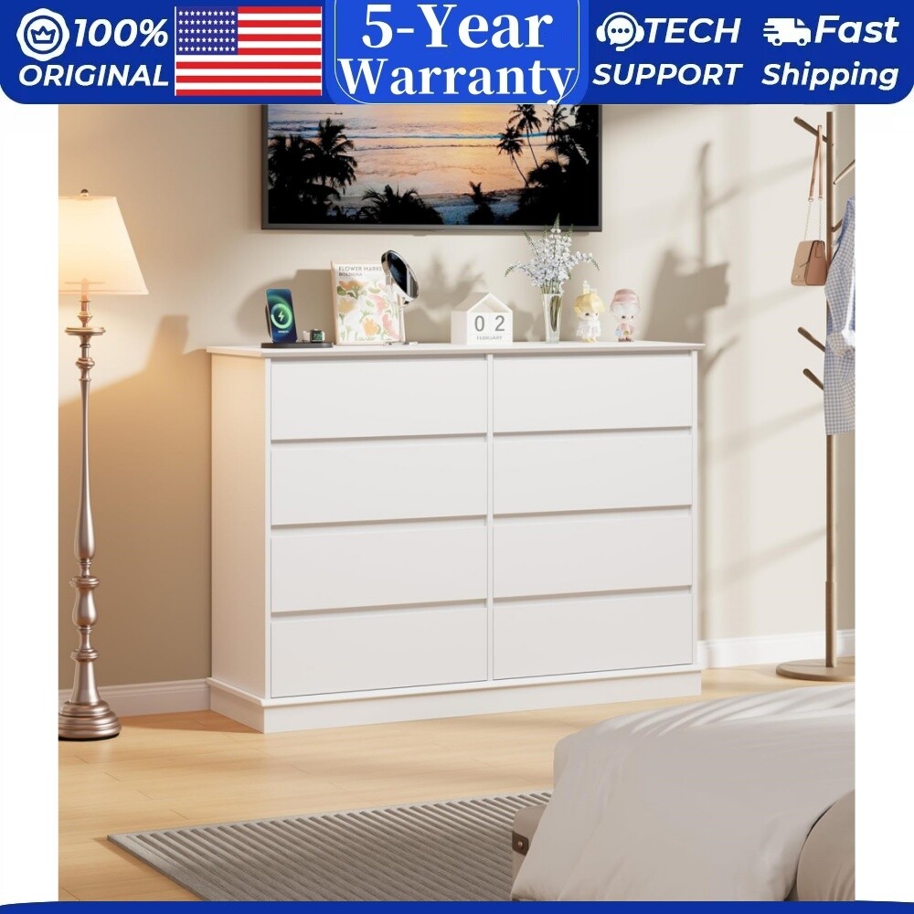 8-Drawer Wooden Dresser with Wide Top for Bedroom Storage-image