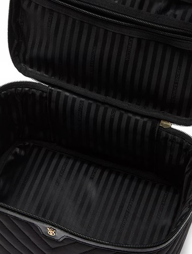 NEW Victoria’s Secret Train Case Black Lily Travel Cosmetic Bag Gold VS Logo - Picture 4 of 4