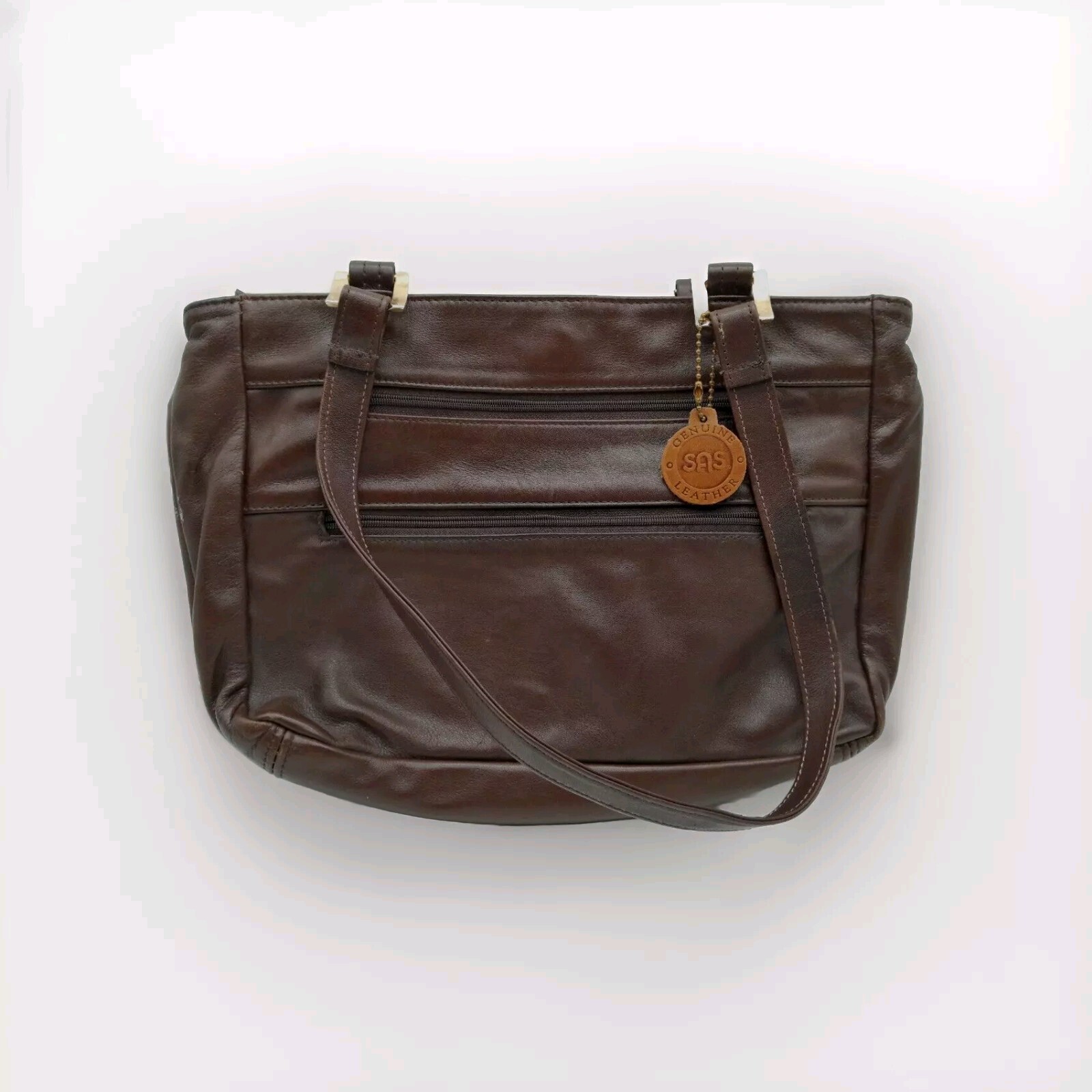 Vintage SAS Brown Handsewn Leather Shoulder Bag Made in USA With Charms