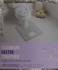 Celebrate Easter Together Bathroom Bunny Contour Bath Rug Toilet Lid Cover Set