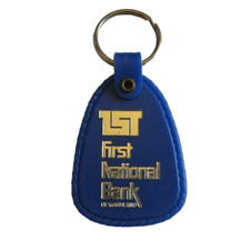 VTG First National Bank of Maryland Key Chain Gold Lettering on Blue Plastic