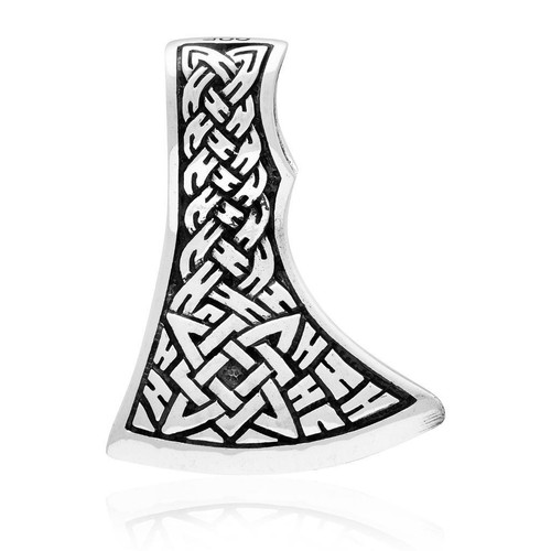 925 Sterling Silver Viking Knotwork Perun Axe Double Sided Pagan Amulet Pendant