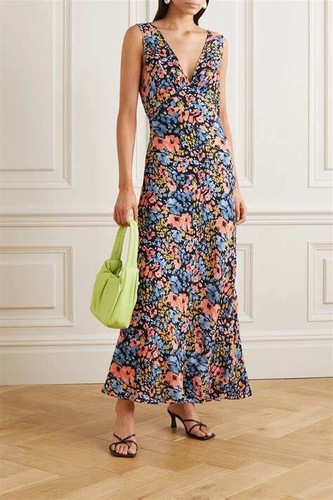 Rixo Sandrine Floral Midi Dress Size XS UK 8