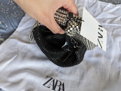 ZARA MINI BOW Rhinestone BAG Black Silver NWT | eBay