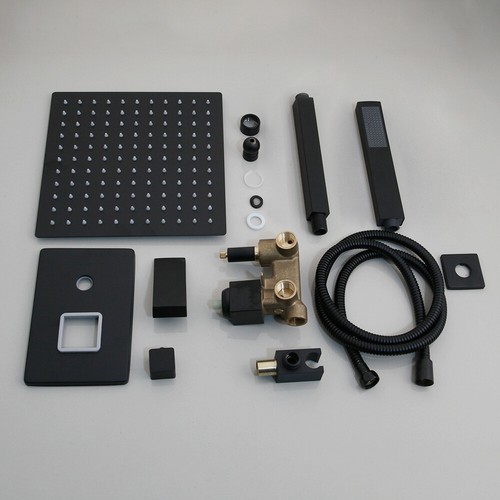 Ceiling Mounted Black Shower Faucet Set Rain Square Shower Heads Mixer Valve Tap - Picture 16 of 54