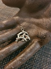 VINTAGE STERLING SILVER MOM DAD AND BABY DOLPHIN PENDANT CHARM 925