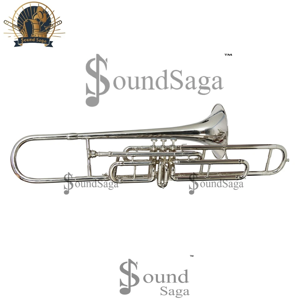 Trombón de válvula SOUND SAGA paso Bb incluye boquilla y estuche de transporte (plateado) Foto 3 de 4
