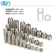 M2 M2.5 M3 Grub Screws Cup Point Hex Allen Key Socket Set A2 Stainless Steel
