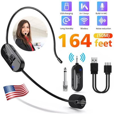 UHF Wireless Microphone Headset Mic System Transmitter Receiver 165 Ft Range US