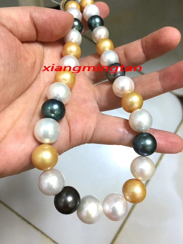 AAAAA REAL 18"10-11mm South sea white gold black Multicolor pearl necklace 14K - Image 3 of 4