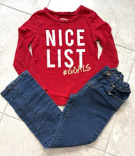 OshKosh Nice List Shirt Children's Place Skinny Jeans Girls 6X/7 Outfit