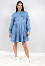 TOMMY JEANS - CHAMBRAY LONG SLEEVES TIERED SHIRT DRESS SIZE MEDIUM