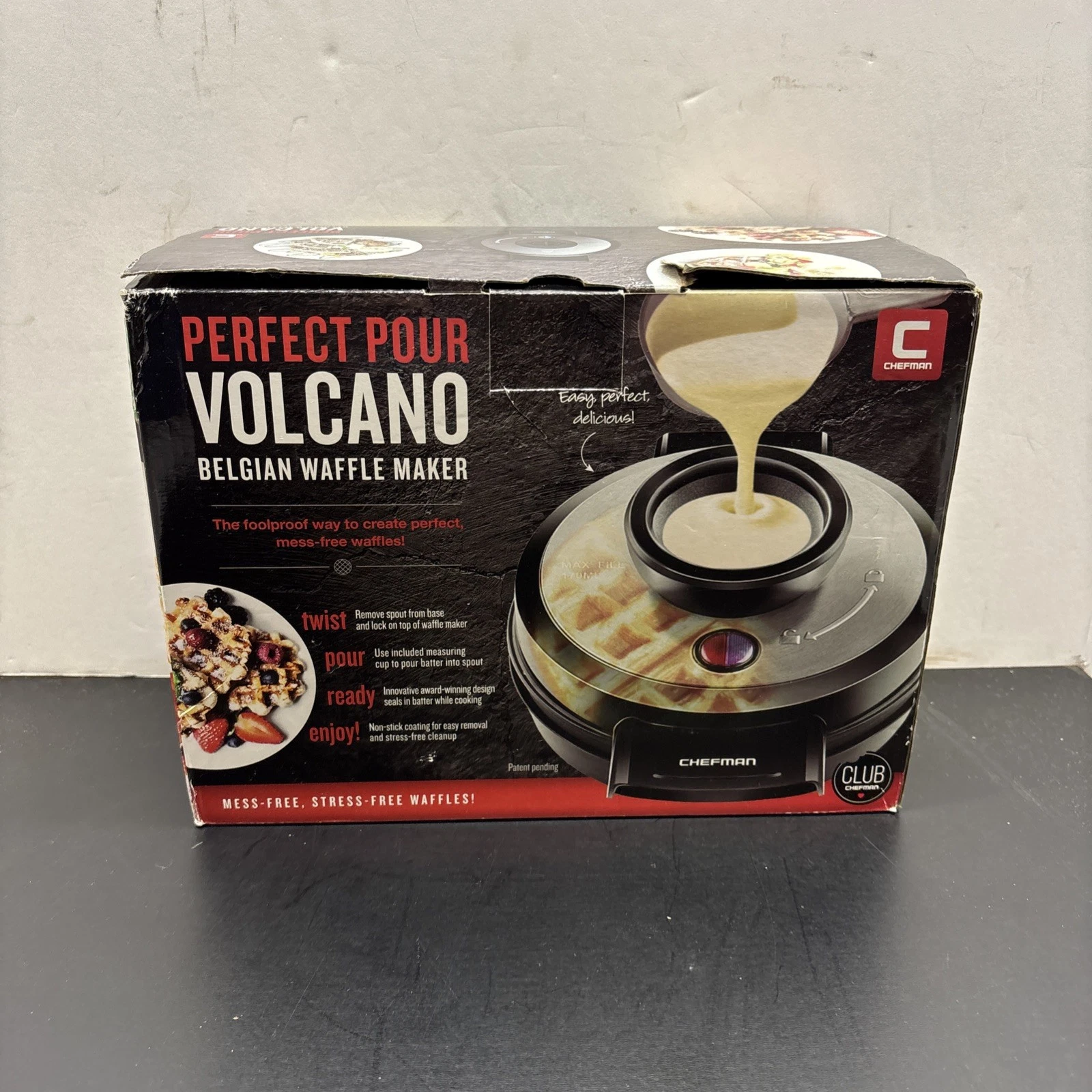 Chefman RJ04-4RV Perfect Pour Volcano Belgian Waffle Maker NO Mess NEW Open Box