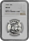 1960 50C BU Silver Franklin Half Dollar NGC Graded MS 64 White Coin