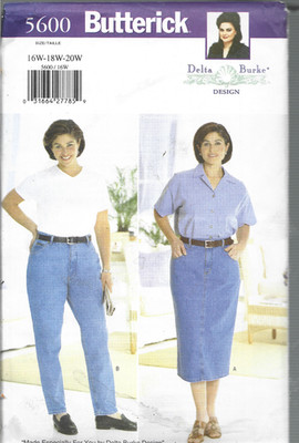 Plus Size Delta Burke Butterick Pattern #5600-Women's Skirt & Jeans-Size 16W-20W