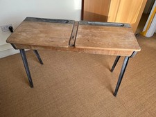 Vintage Wooden School Desk-Lift-Up Lids, Ink Well, Storage Space