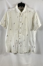 Ted Baker Men's White Embroidered Tropical Parrot Palm Tree SS Shirt Size 4