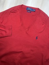 Polo Ralph Lauren Pima Cotton Red Men's V-Neck Embroidered Logo Sweater XL