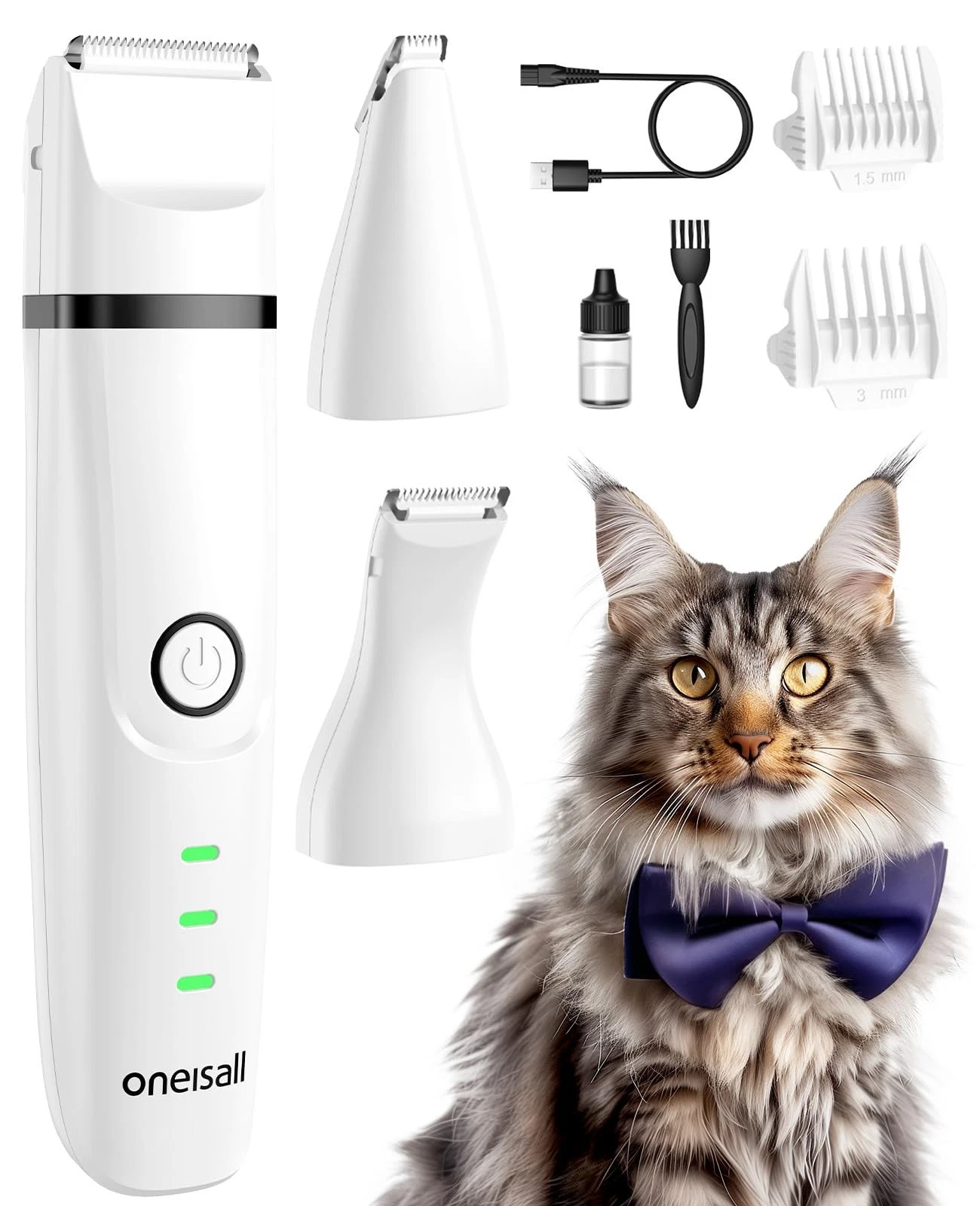 oneisall 3 in 1 Cat Clippers & Dog Paw Trimmer Grooming Kit, Cordless Low Noise