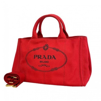 PRADA Canapa Tote Bag Canvas Red Gold Hardware Damen Open Pocket Zip Pocket