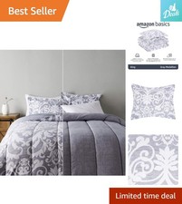 Luxurious King Size Ultra-Soft Reversible 3-Piece Bedding Set - Gray Medallion