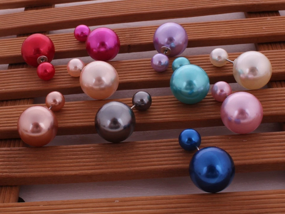 5 pares de pendientes de dos bolas de doble lado de perlas con poste delantero y trasero Foto 2 de 4