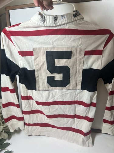Vintage y2k Polo Ralph Lauren Boys Rugby Shirt Size 8 LS Pony Crest Number. Mm - Picture 5 of 5
